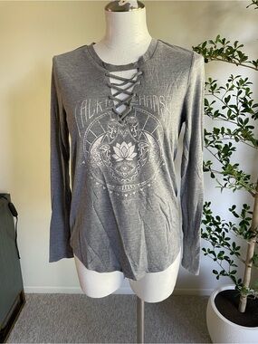 Modern Lux Gray Lace-Up Hamsa Long Sleeve Top